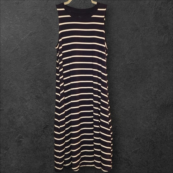BRANDY MELVILLE Navy Blue White Striped Sleeveless Tank Dress Nautical Mini - Picture 2 of 2